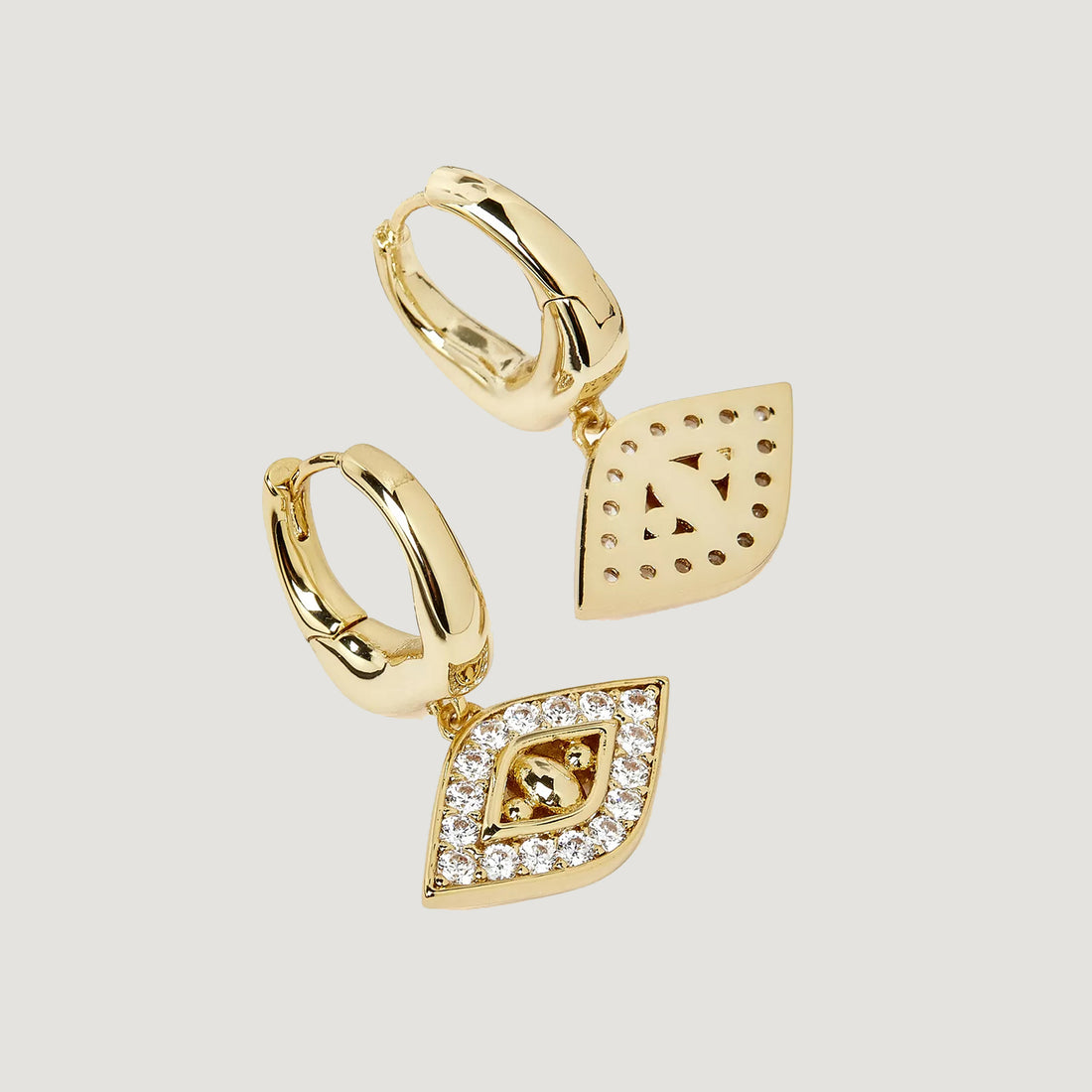 EVIL EYE DROP EARRINGS IN GOLD & CRYSTALS