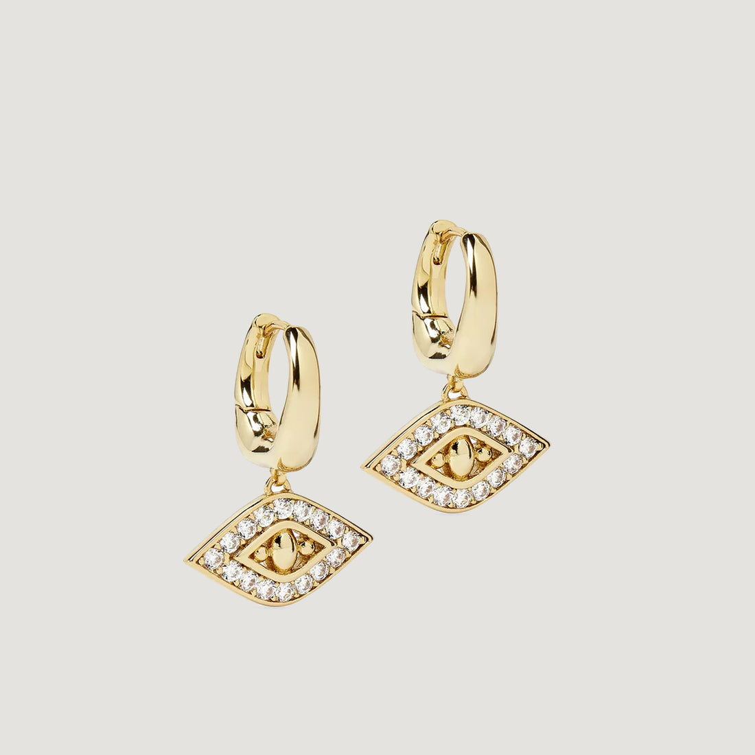 EVIL EYE DROP EARRINGS IN GOLD & CRYSTALS