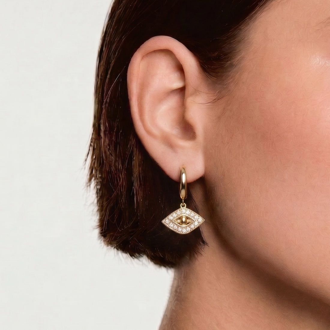 EVIL EYE DROP EARRINGS IN GOLD & CRYSTALS