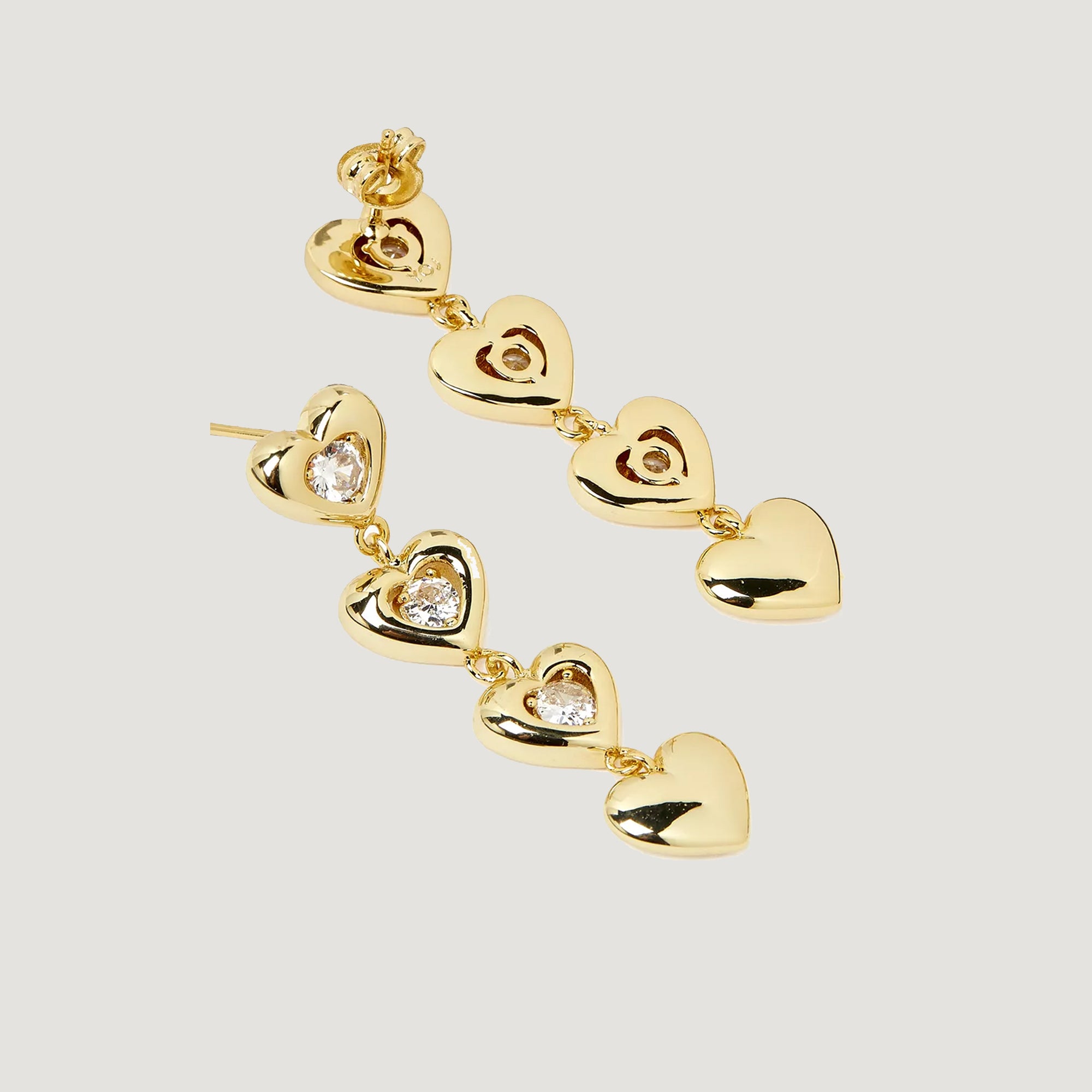 AFELLO HEART DROP EARRINGS IN GOLD & CRYSTAL