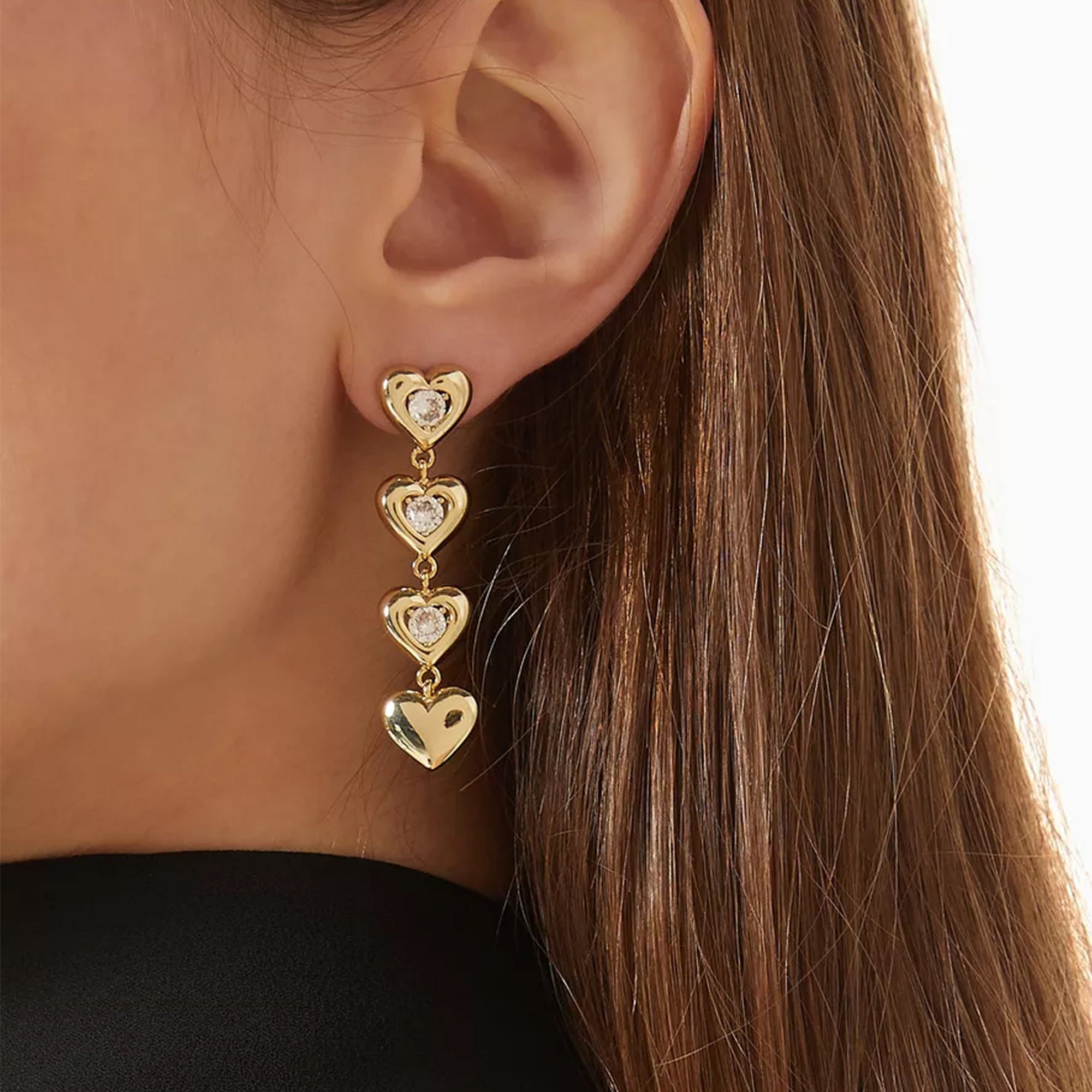 AFELLO HEART DROP EARRINGS IN GOLD & CRYSTAL