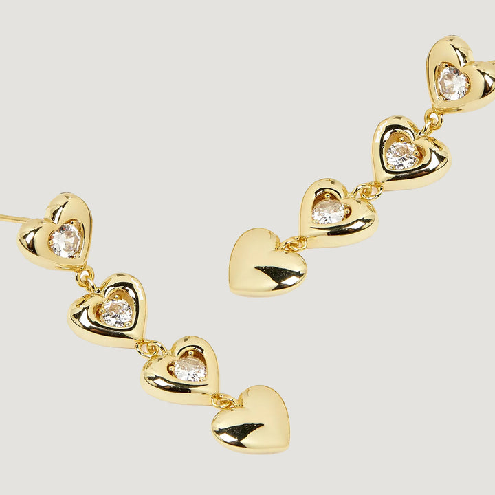 AFELLO HEART DROP EARRINGS IN GOLD & CRYSTAL