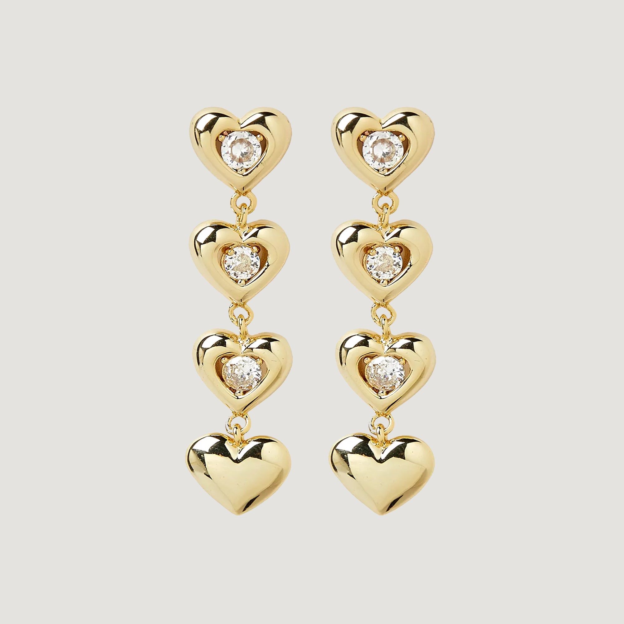 AFELLO HEART DROP EARRINGS IN GOLD & CRYSTAL