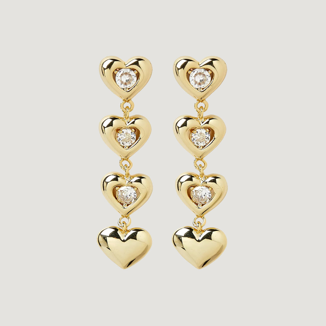 AFELLO HEART DROP EARRINGS IN GOLD & CRYSTAL