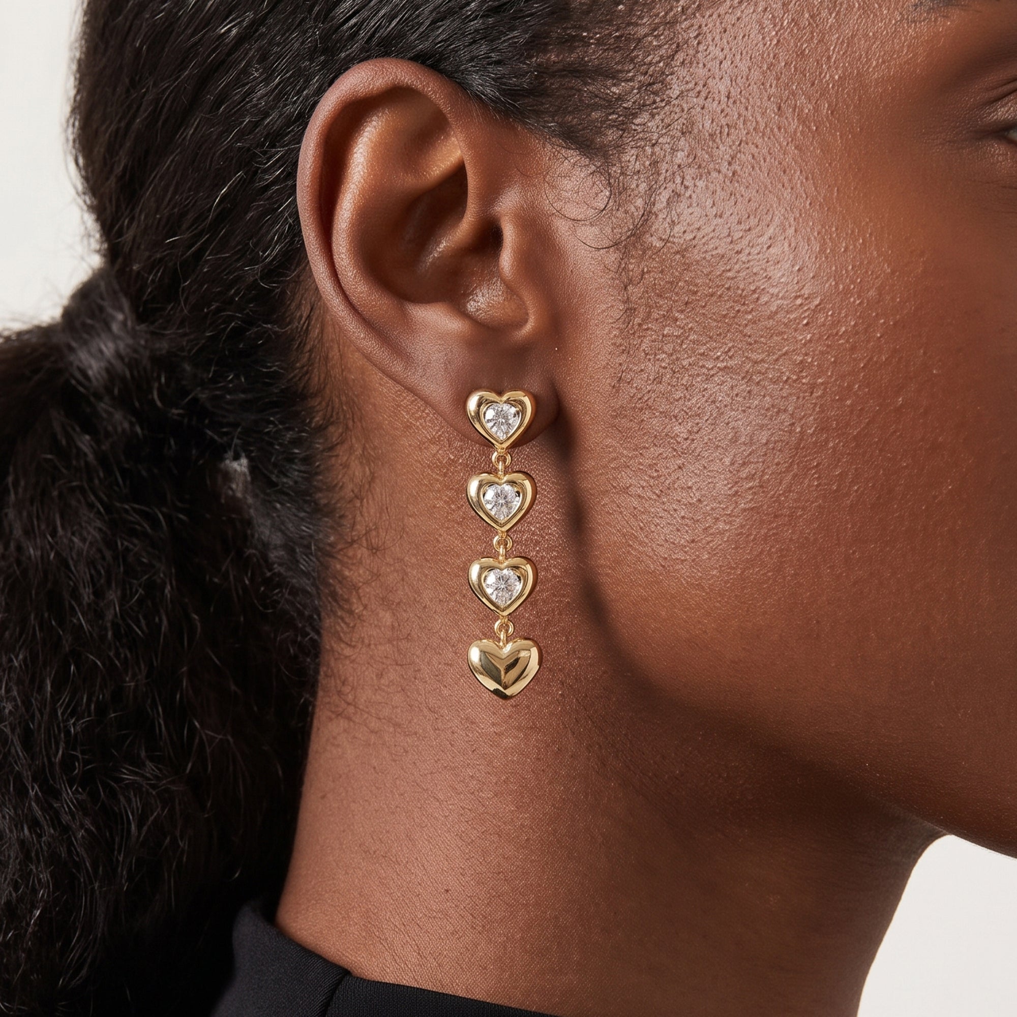 AFELLO HEART DROP EARRINGS IN GOLD & CRYSTAL