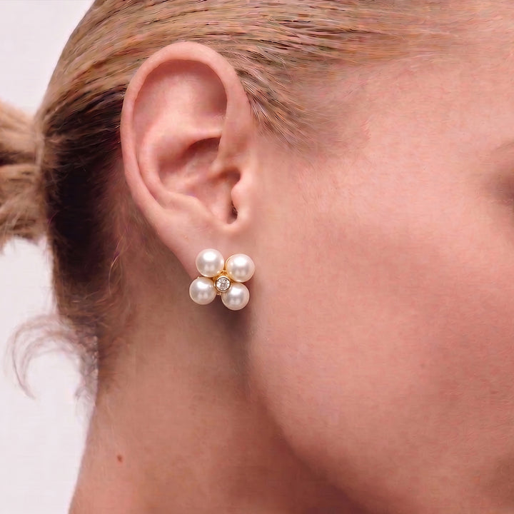 PALERMO MIDI PEARL STUDS IN GOLD CRYSTAL & PEARLS