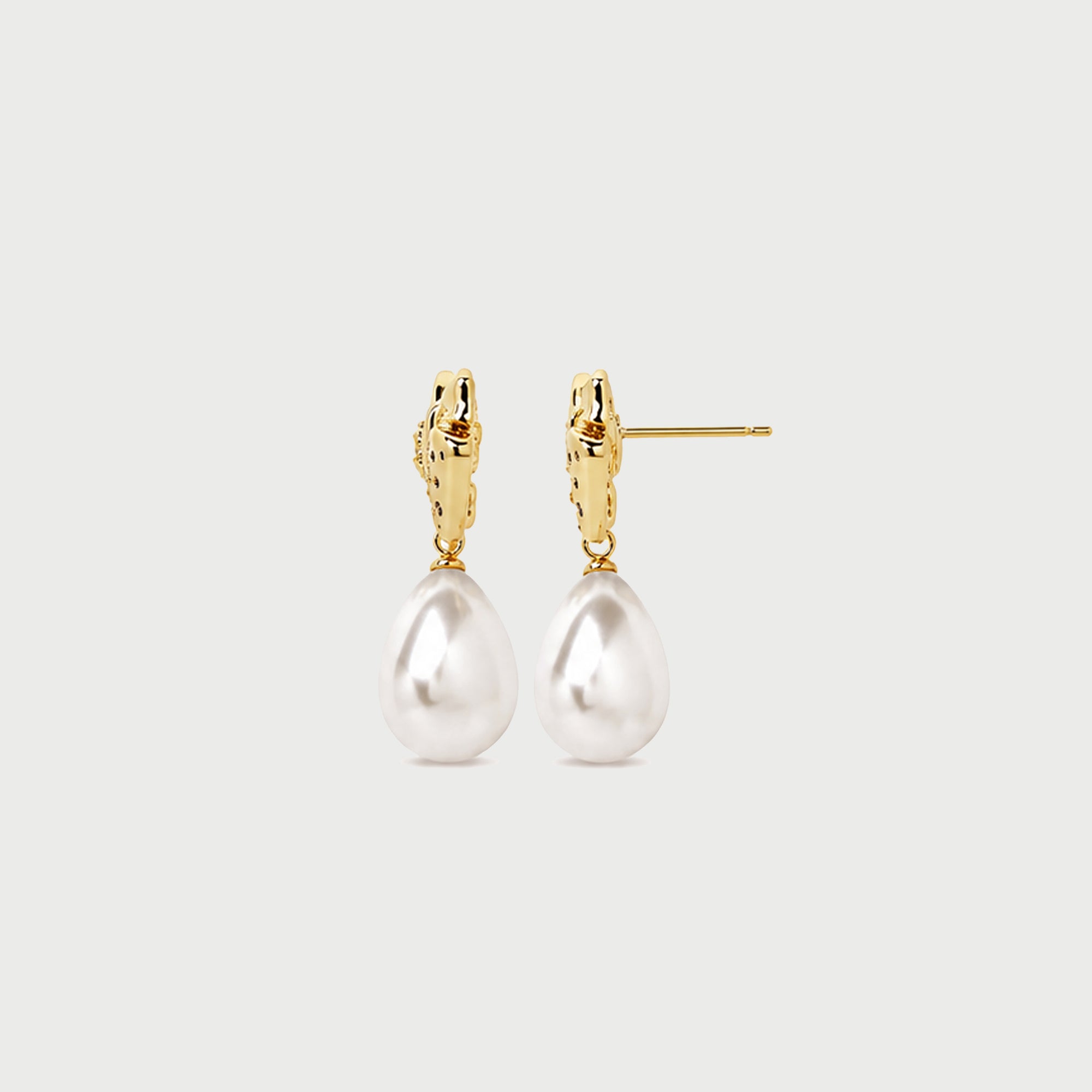 BOW PEARL EARRINGS DROP EARRINGS IN GOLD, CRYSTALS & PEARLS