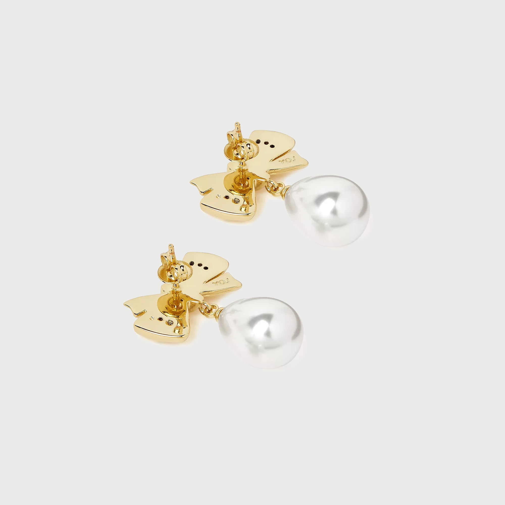 BOW PEARL EARRINGS DROP EARRINGS IN GOLD, CRYSTALS & PEARLS