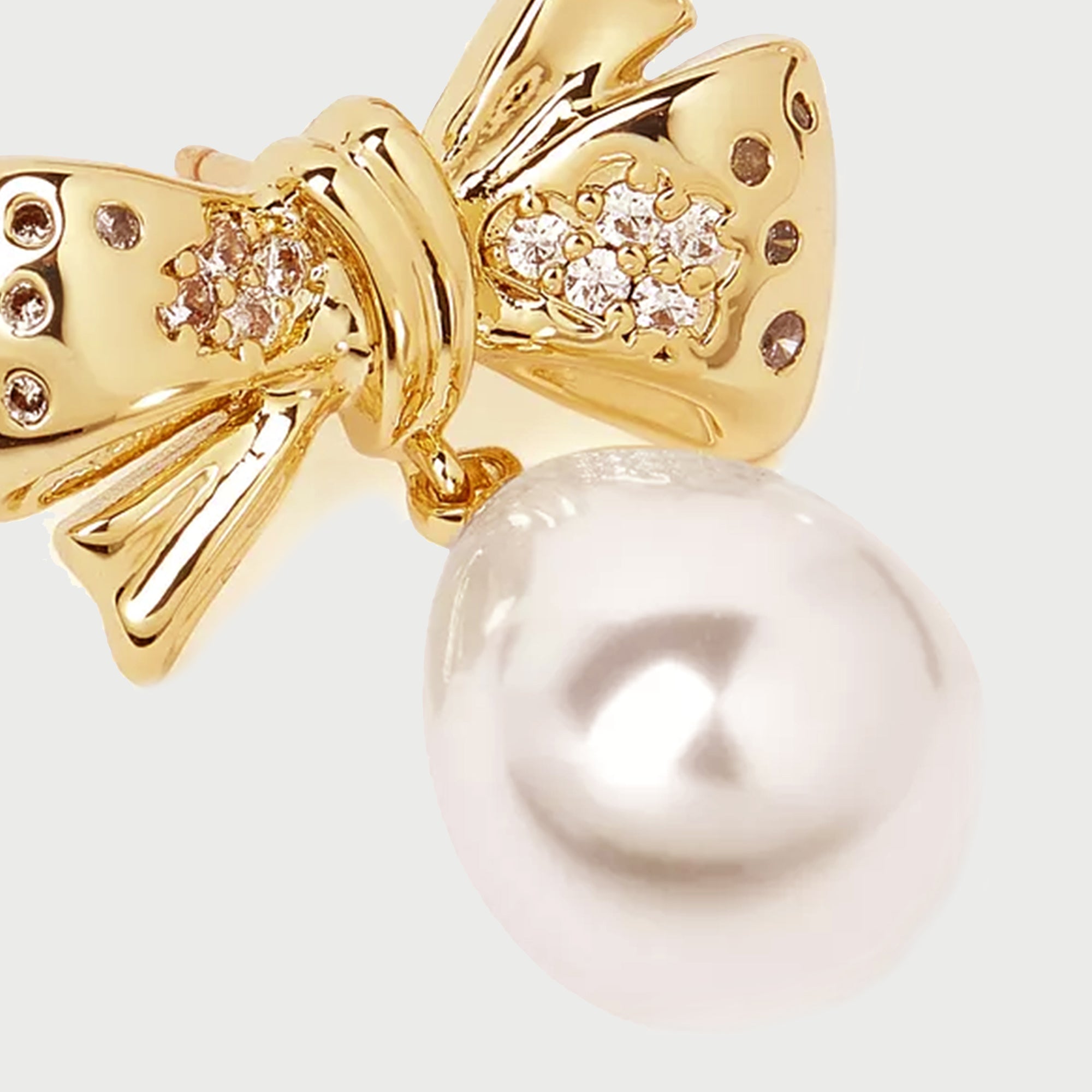 BOW PEARL EARRINGS DROP EARRINGS IN GOLD, CRYSTALS & PEARLS