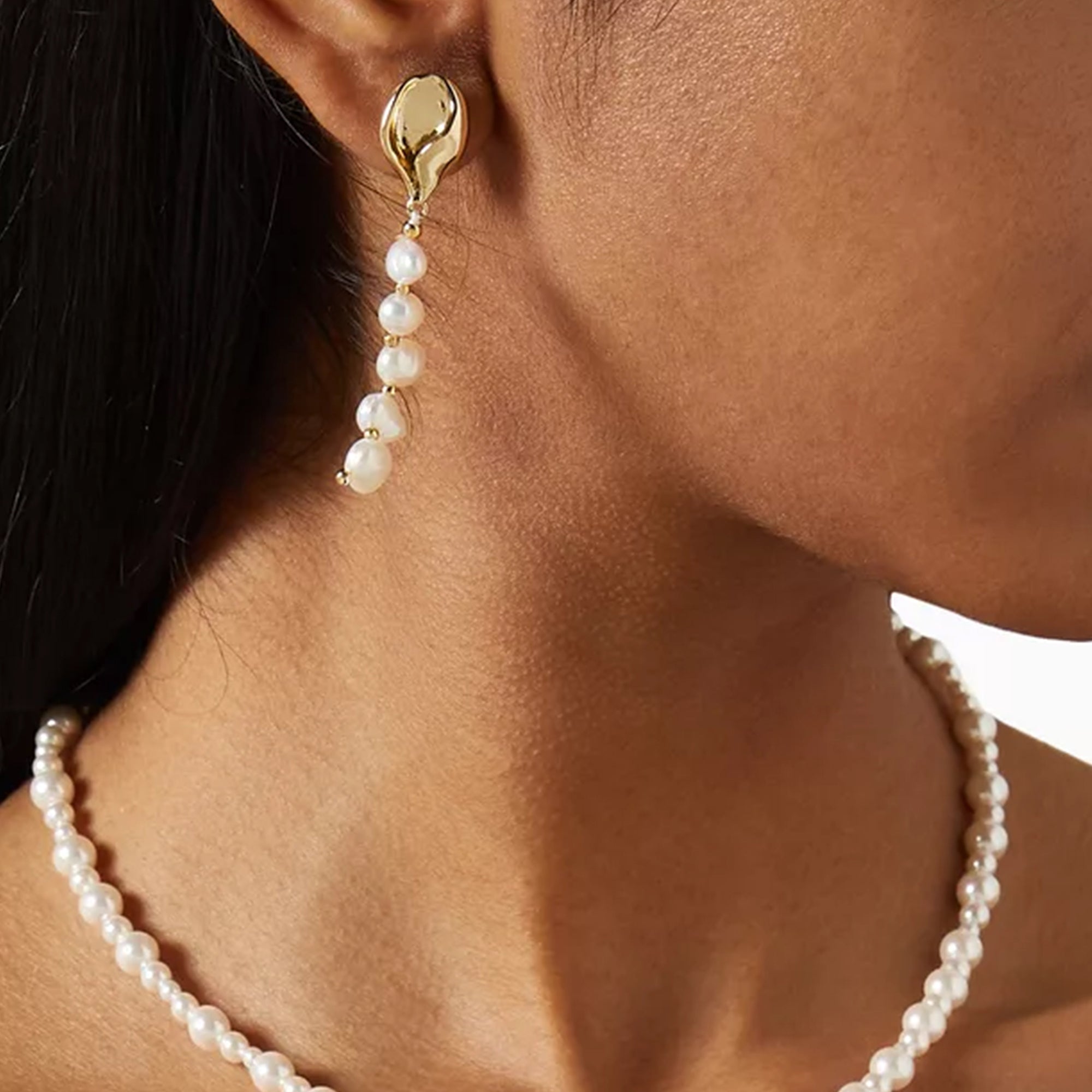 MIPOS PEARL CHARM DROP EARRINGS IN GOLD & PEARLS