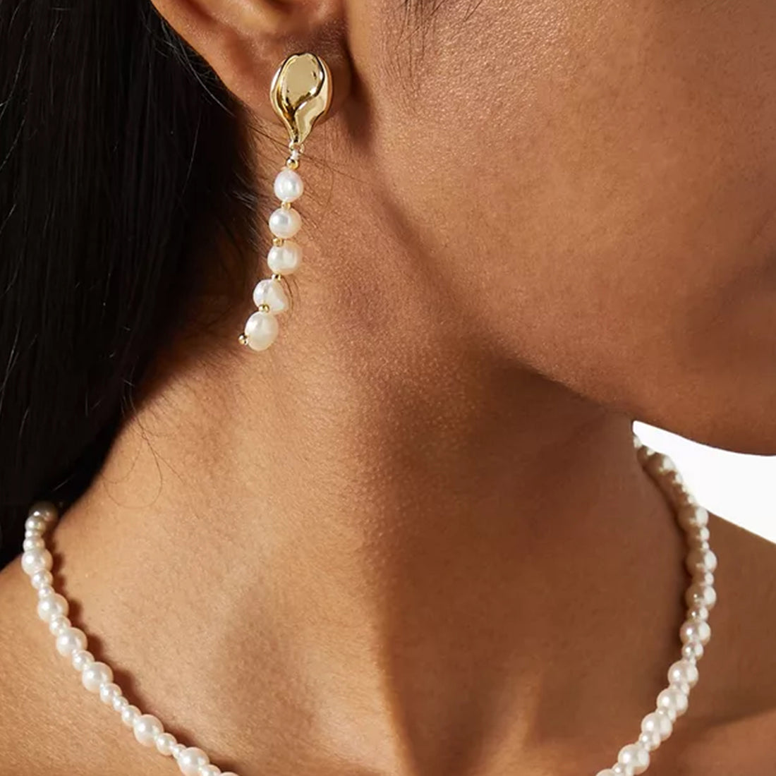 MIPOS PEARL CHARM DROP EARRINGS IN GOLD & PEARLS