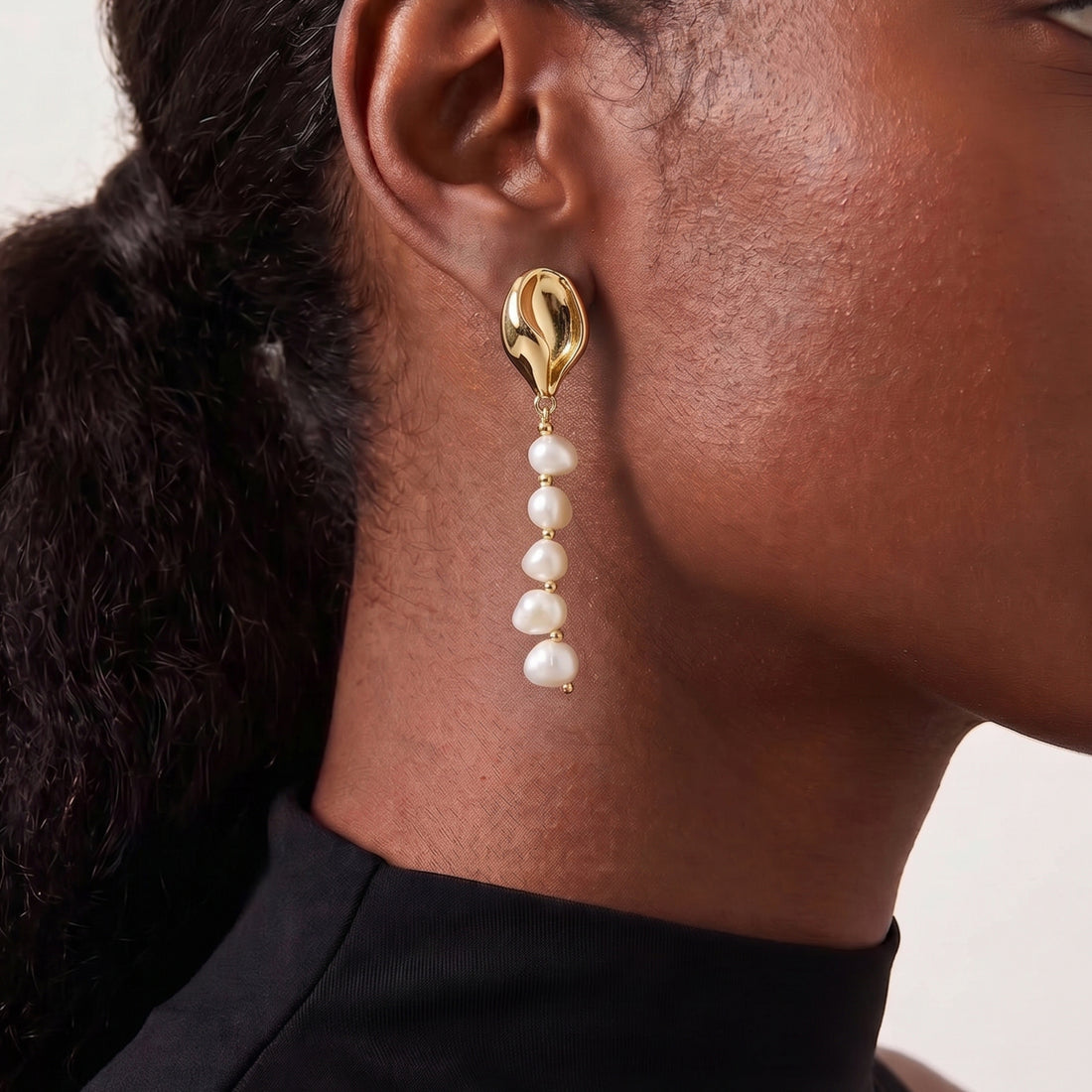MIPOS PEARL CHARM DROP EARRINGS IN GOLD & PEARLS