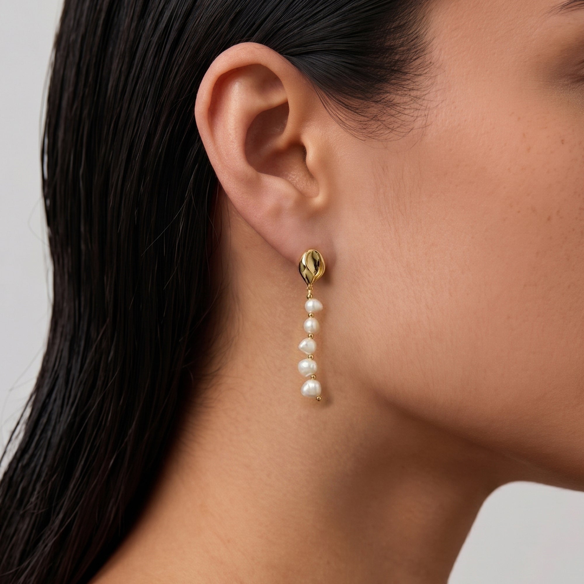 MIPOS PEARL CHARM DROP EARRINGS IN GOLD & PEARLS