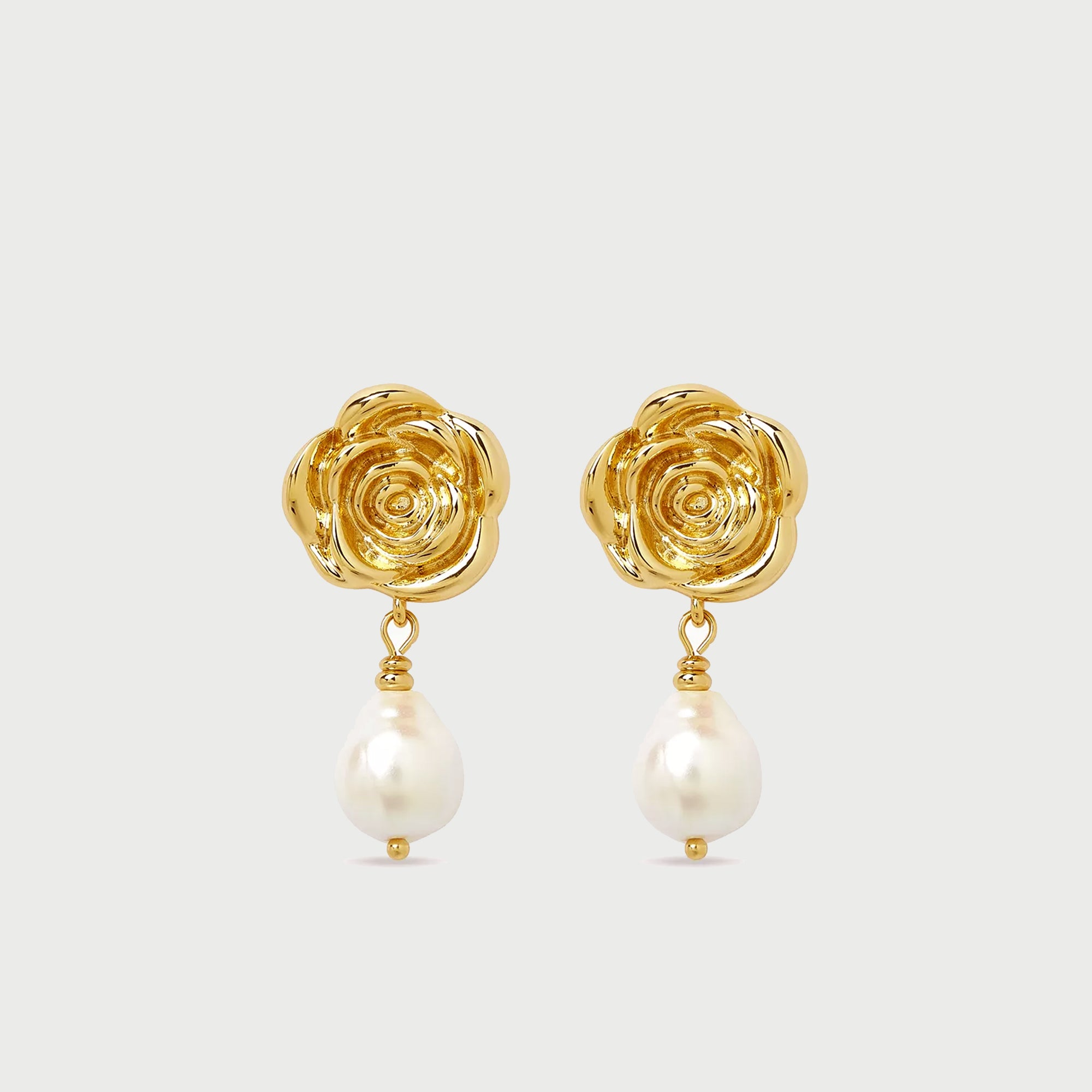 ROSE PEARL DROP EARRINGS IN GOLD & PEARLS