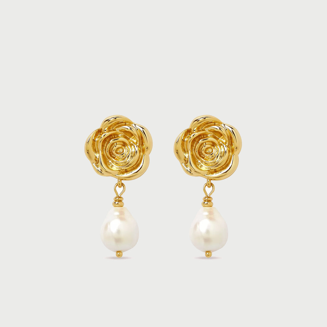 ROSE PEARL DROP EARRINGS IN GOLD & PEARLS