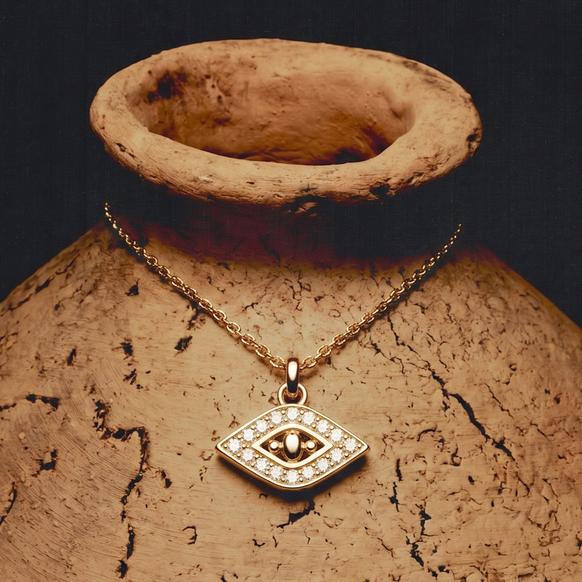 EVIL EYE PENDANT SHORT NECKLACE IN GOLD & CRYSTALS