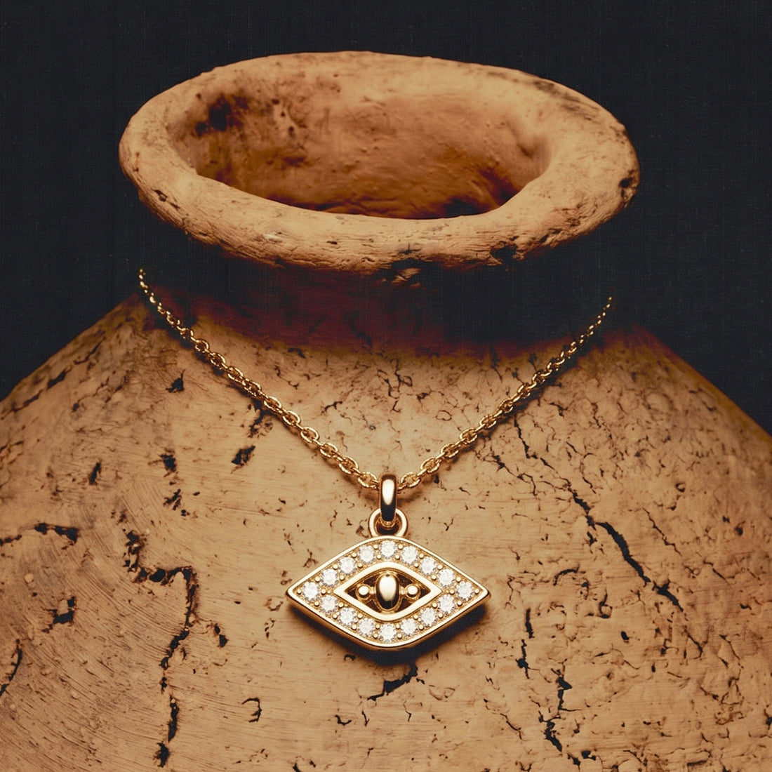 EVIL EYE PENDANT SHORT NECKLACE IN GOLD & CRYSTALS