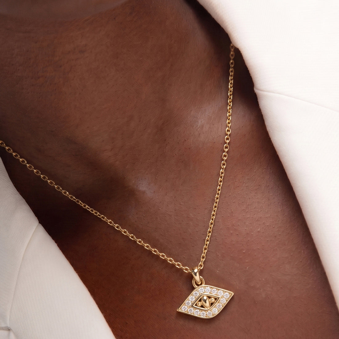 EVIL EYE PENDANT SHORT NECKLACE IN GOLD & CRYSTALS