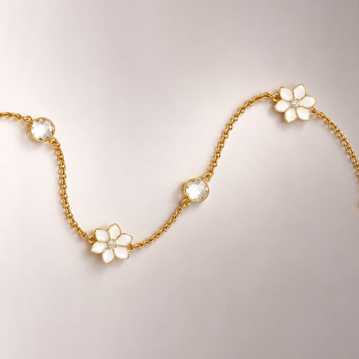 XANTIA STONE STATION NECKLACE IN GOLD & MOONSTONE WITH WHITE ENAMEL