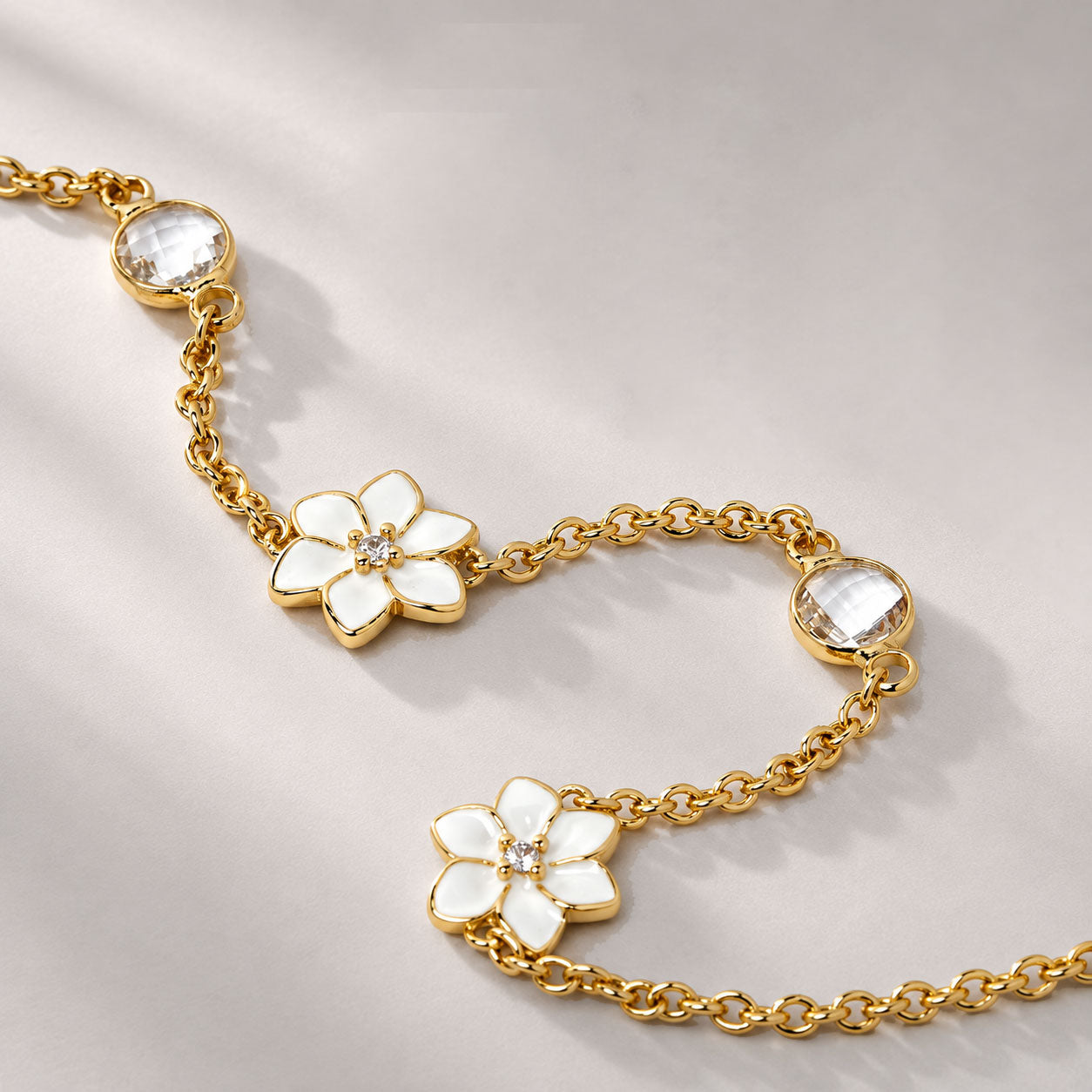 XANTIA STONE STATION NECKLACE IN GOLD & MOONSTONE WITH WHITE ENAMEL