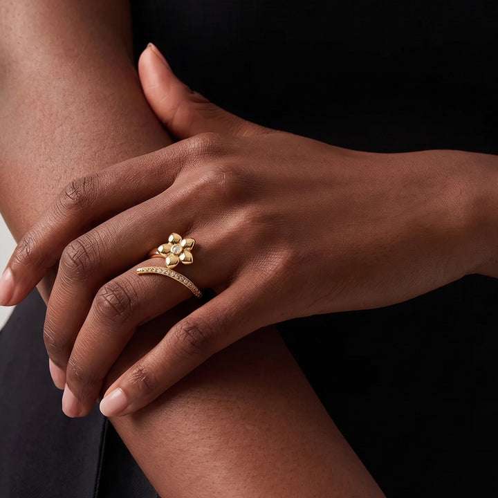 MEIGU CRYSTAL OPEN RING IN GOLD & CRYSTALS