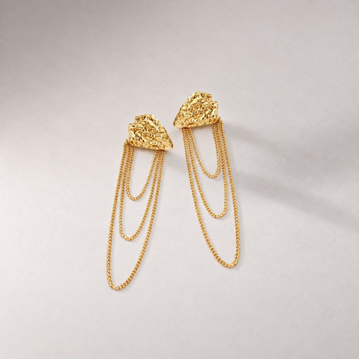 ATAGI FACE ON CHAIN STUD EARRINGS IN GOLD
