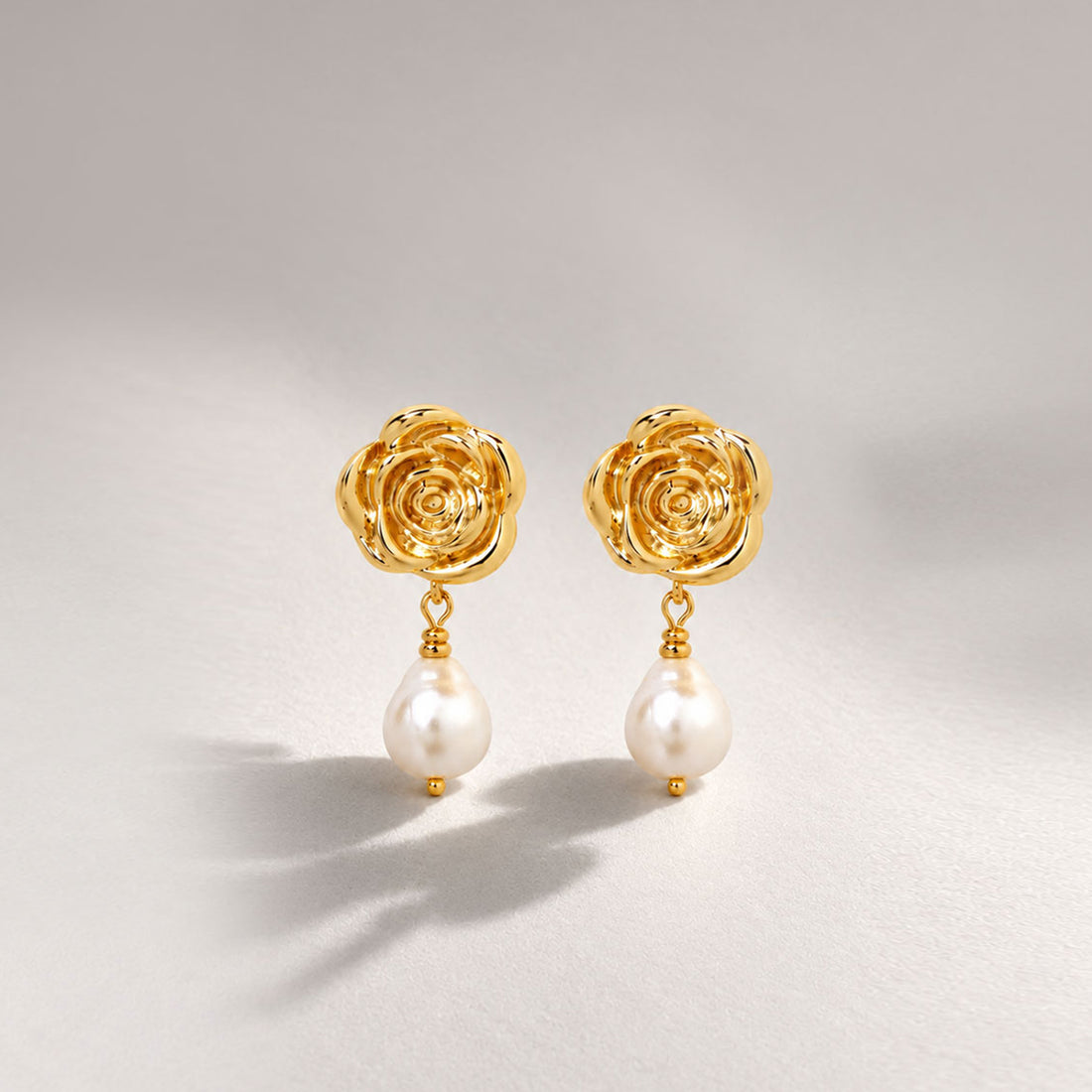 ROSE PEARL DROP EARRINGS IN GOLD & PEARLS