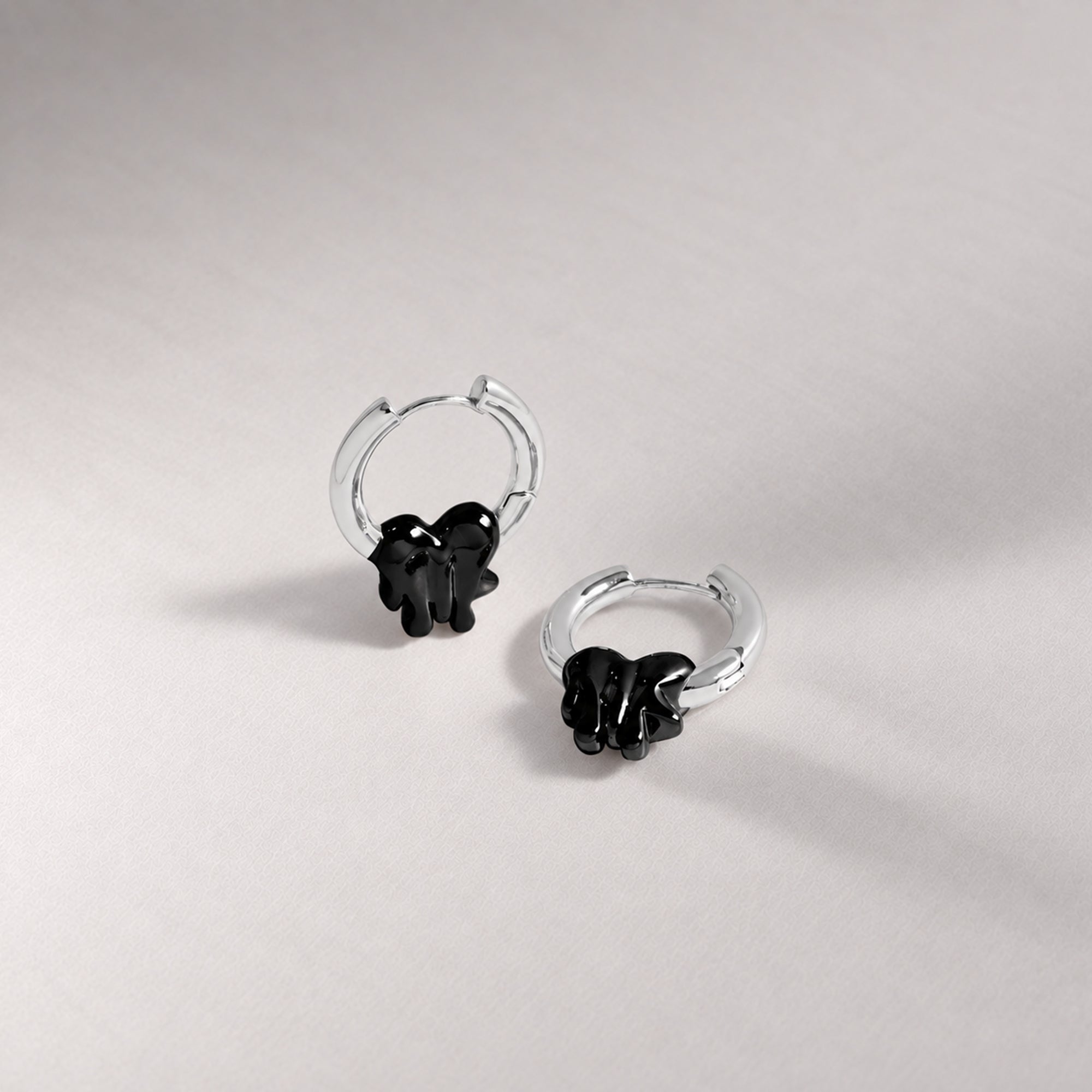 Loff Heart Mini Hoop Earrings in Silver and Black
