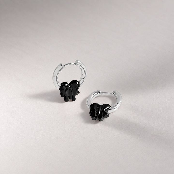 Loff Heart Mini Hoop Earrings in Silver and Black
