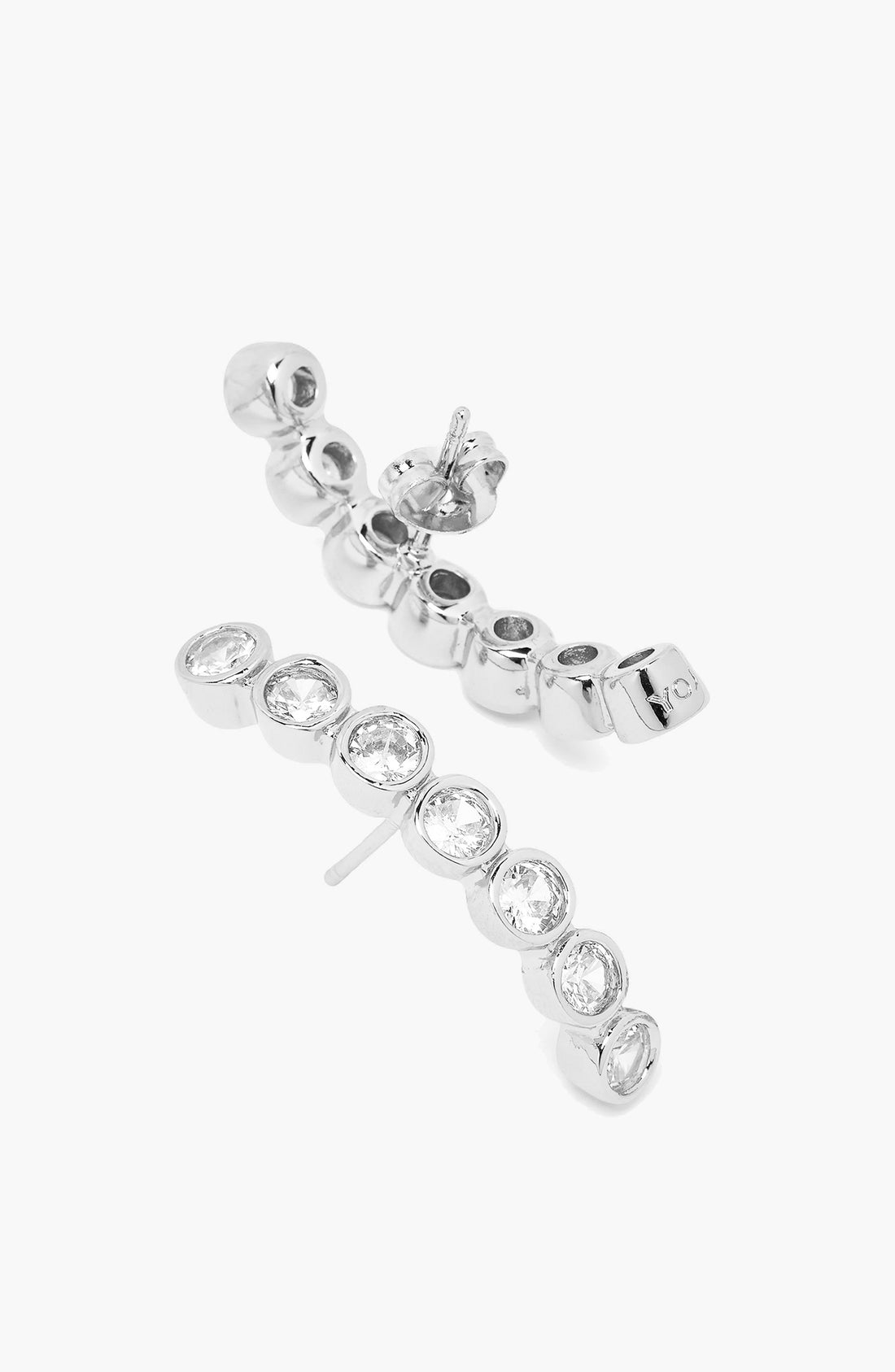 Averto Face On Stud Earrings in Silver and Crystals