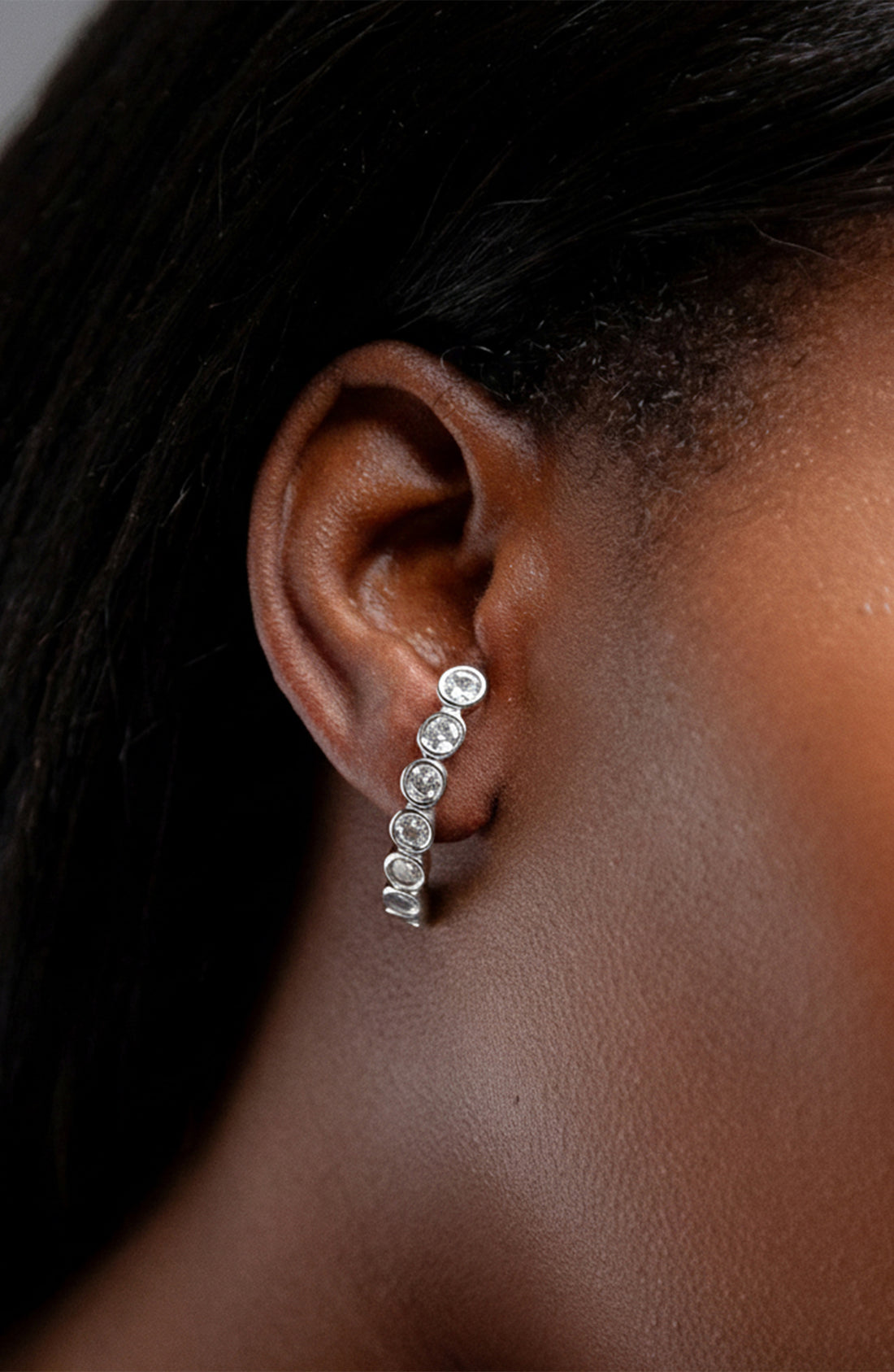 Averto Face On Stud Earrings in Silver and Crystals