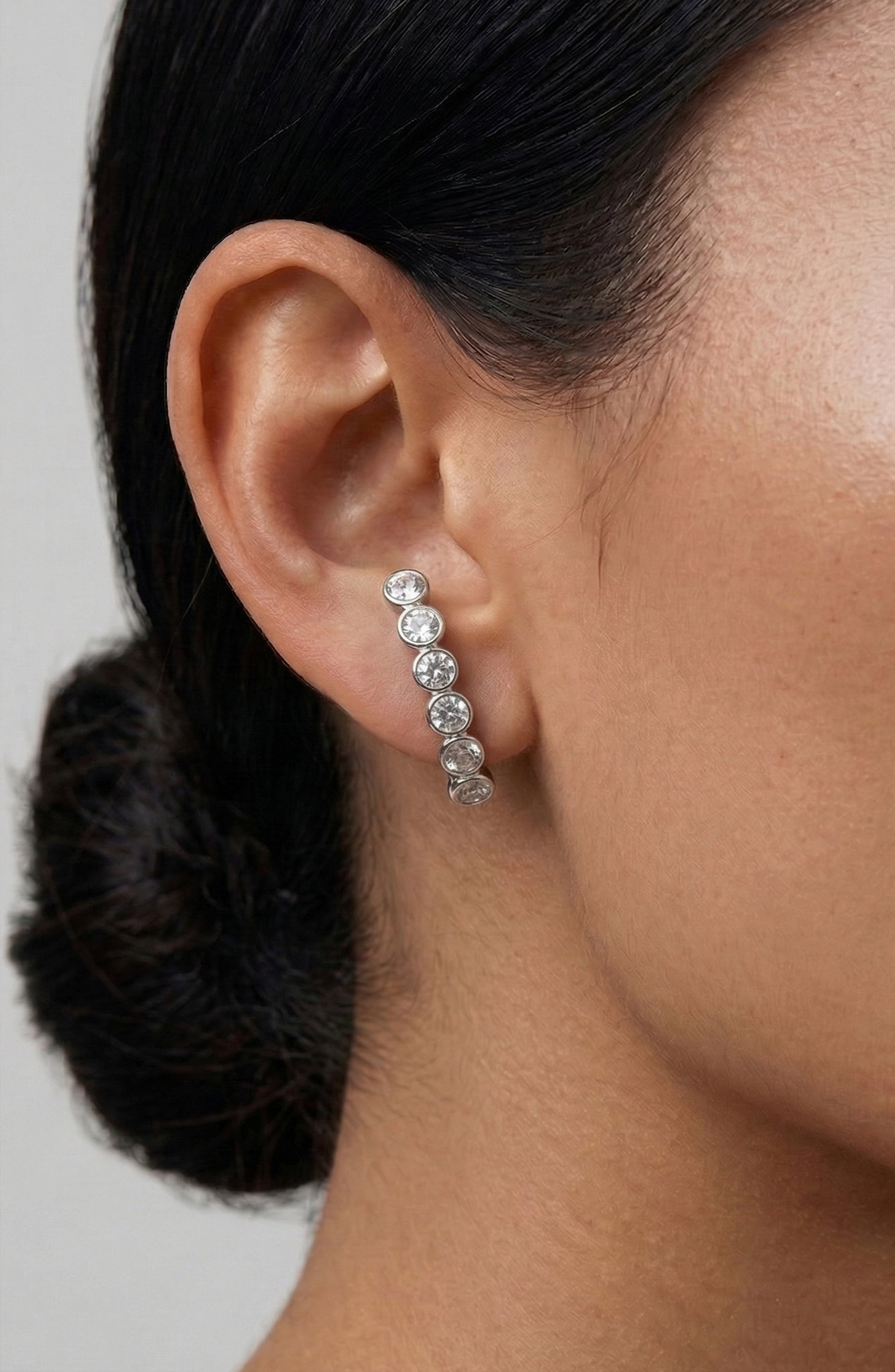 Averto Face On Stud Earrings in Silver and Crystals