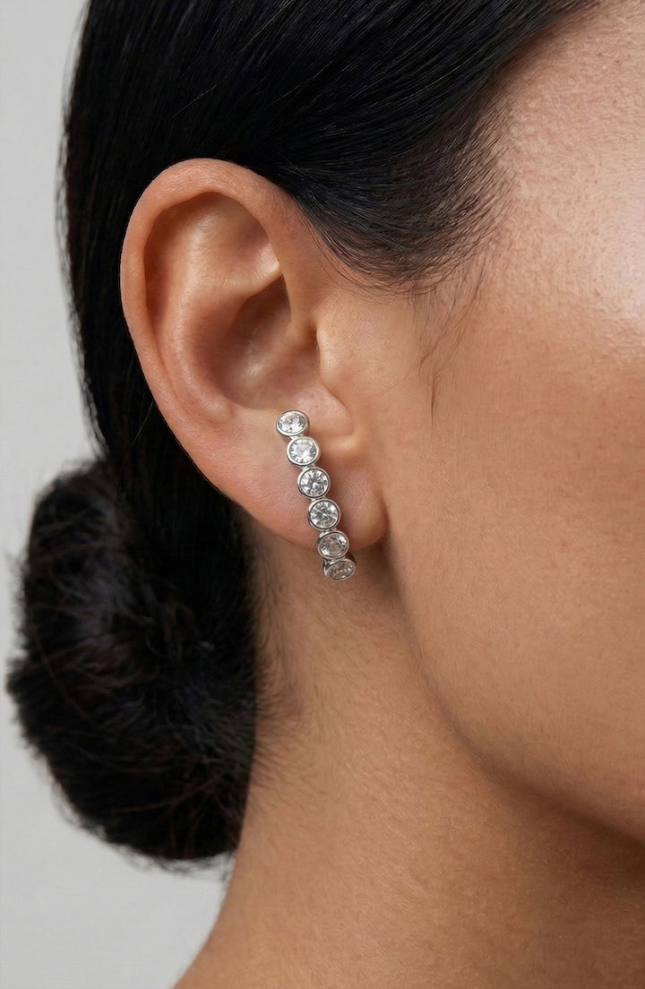 Averto Face On Stud Earrings in Silver and Crystals