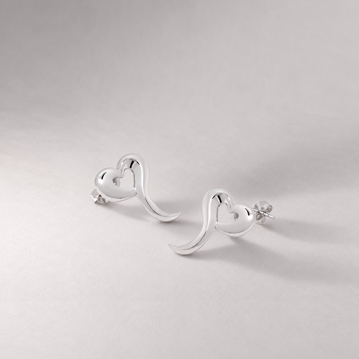 Love Heart Stud Earrings in Silver