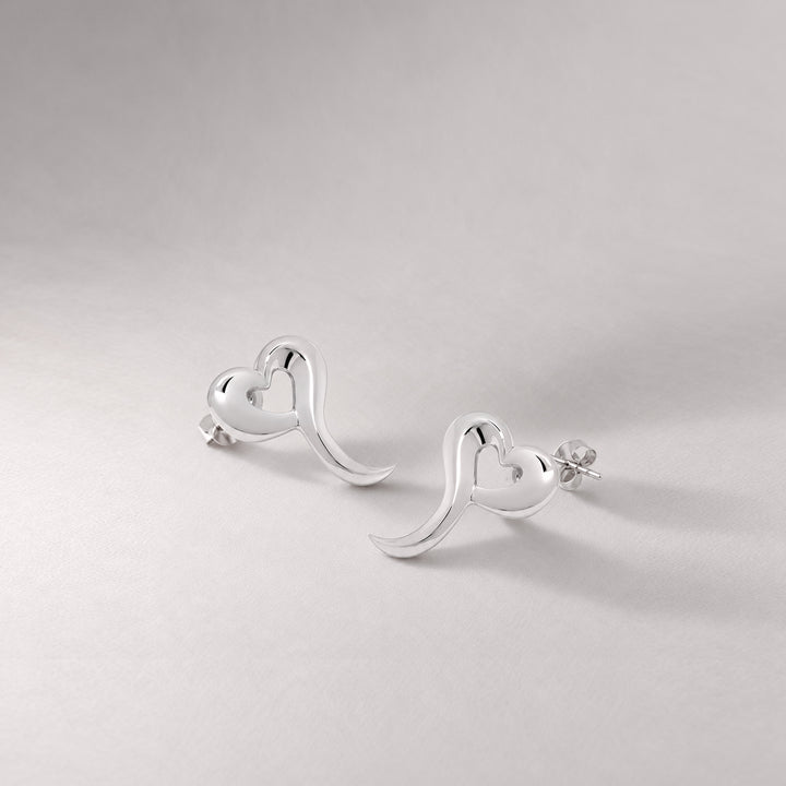 Love Heart Stud Earrings in Silver