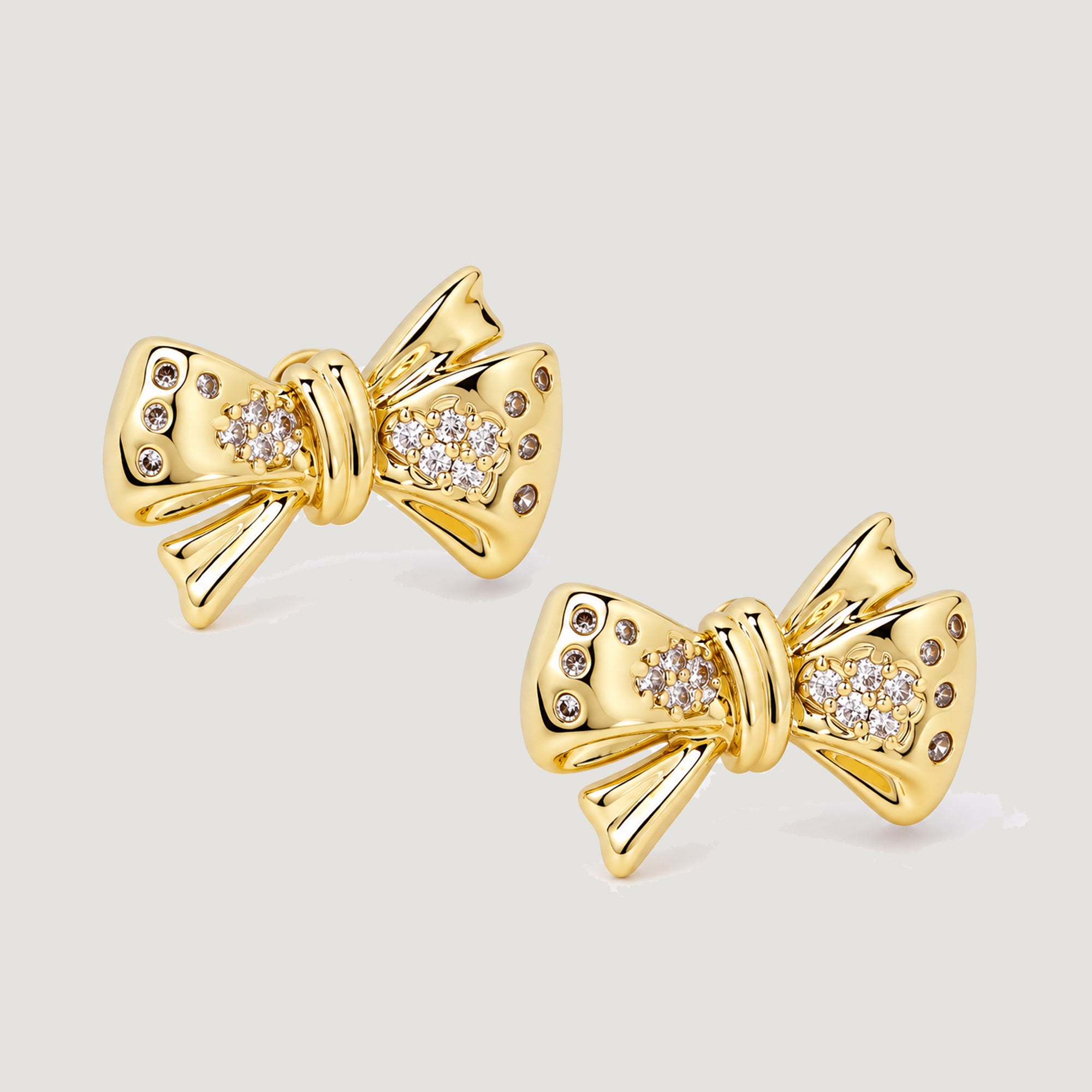 BOW MAXI STUD EARRINGS IN GOLD & CRYSTAL