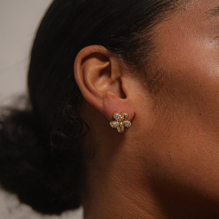Luna Mini Flower Crystal Stud Earring in Gold