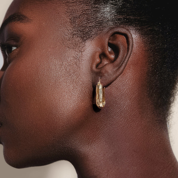 Sanu Soft Hammered Midi Hoop Earrings in Gold