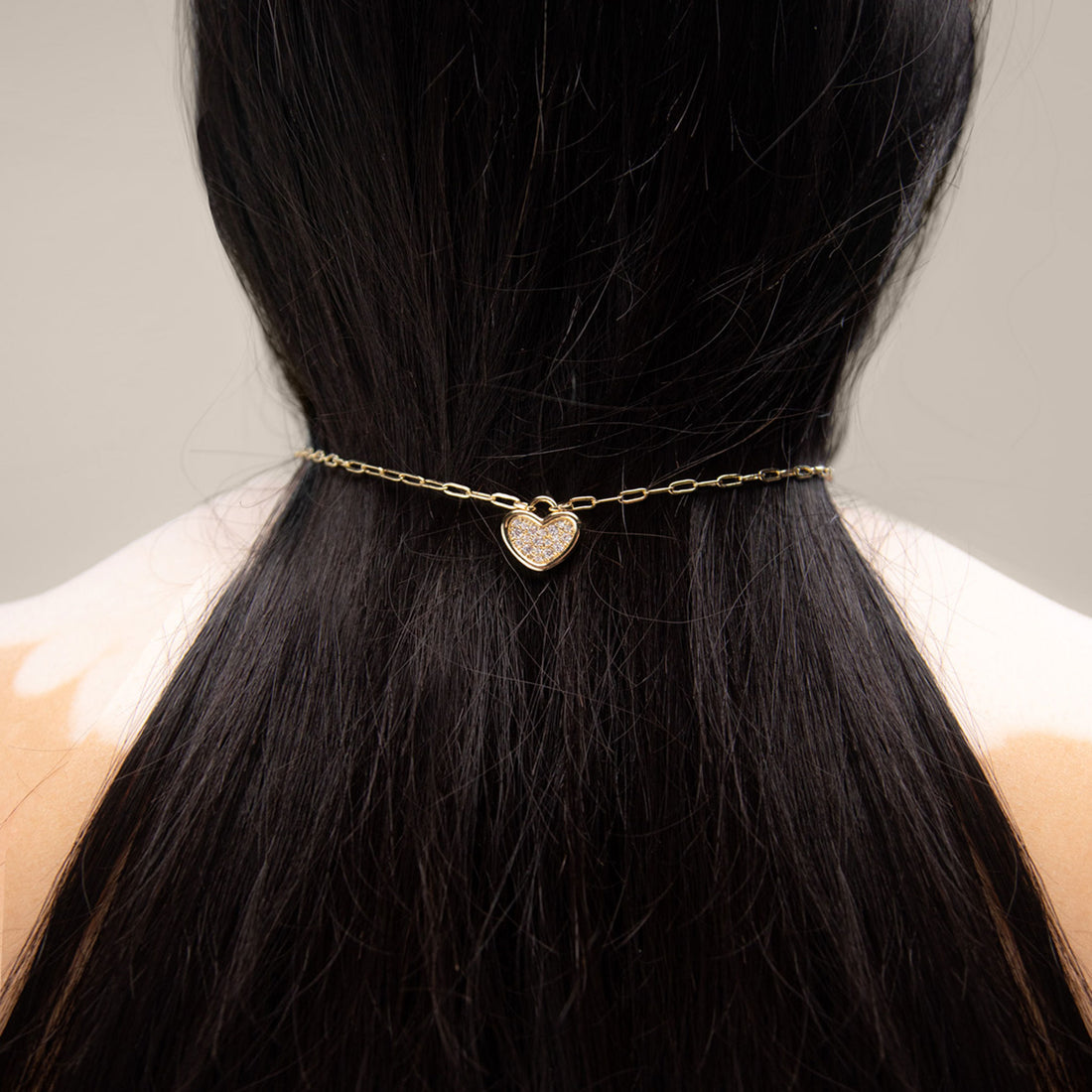 Link Heart Pave Short Necklace in Gold