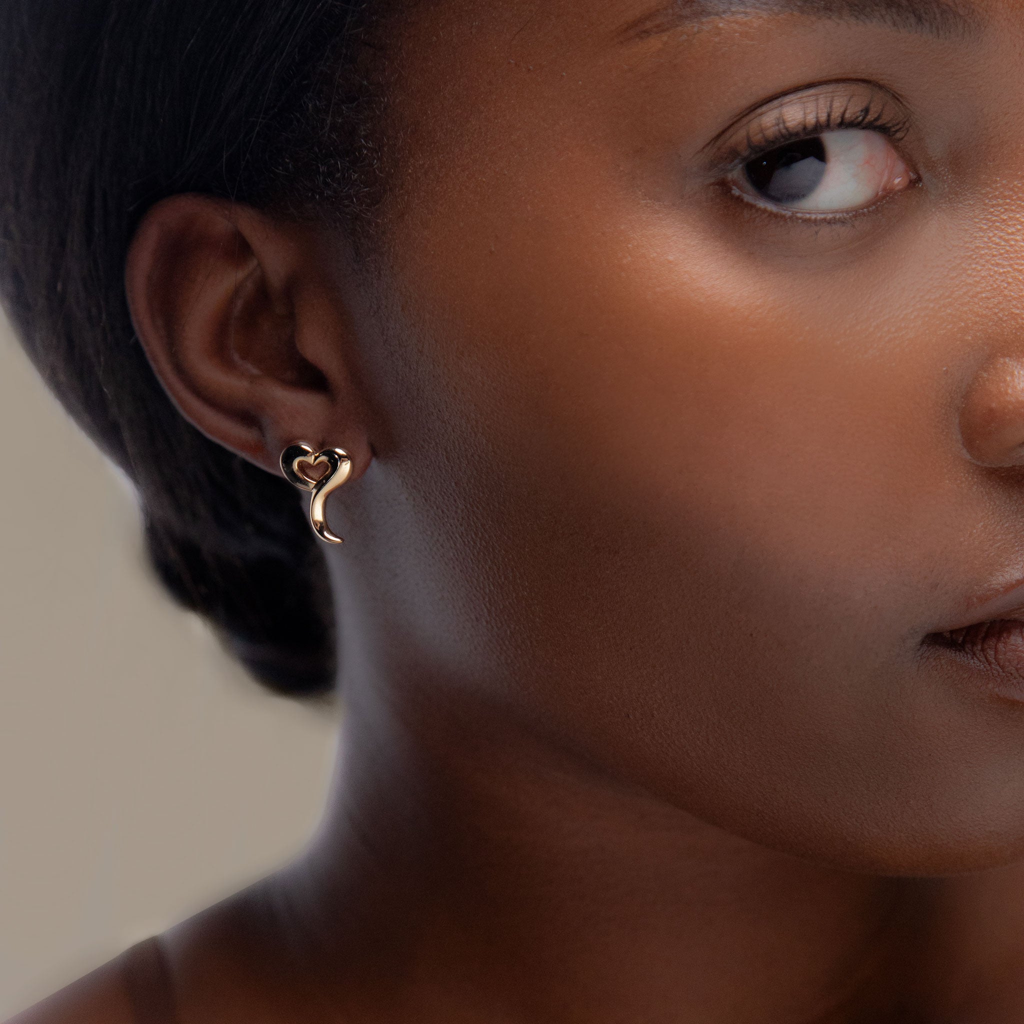 Love Heart Stud Earrings in Gold