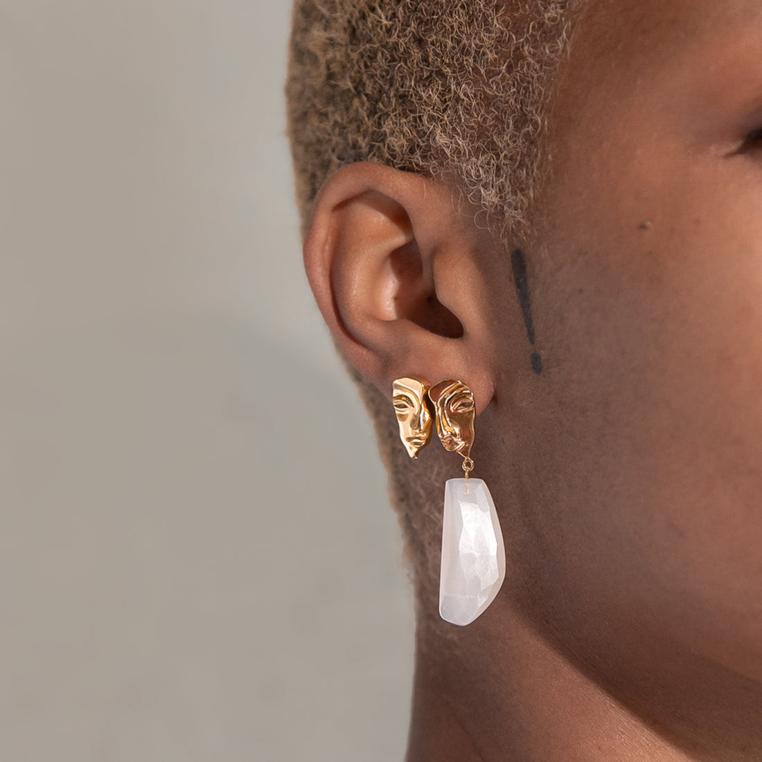 Visage Drop Earrings in Gold and Moonstone