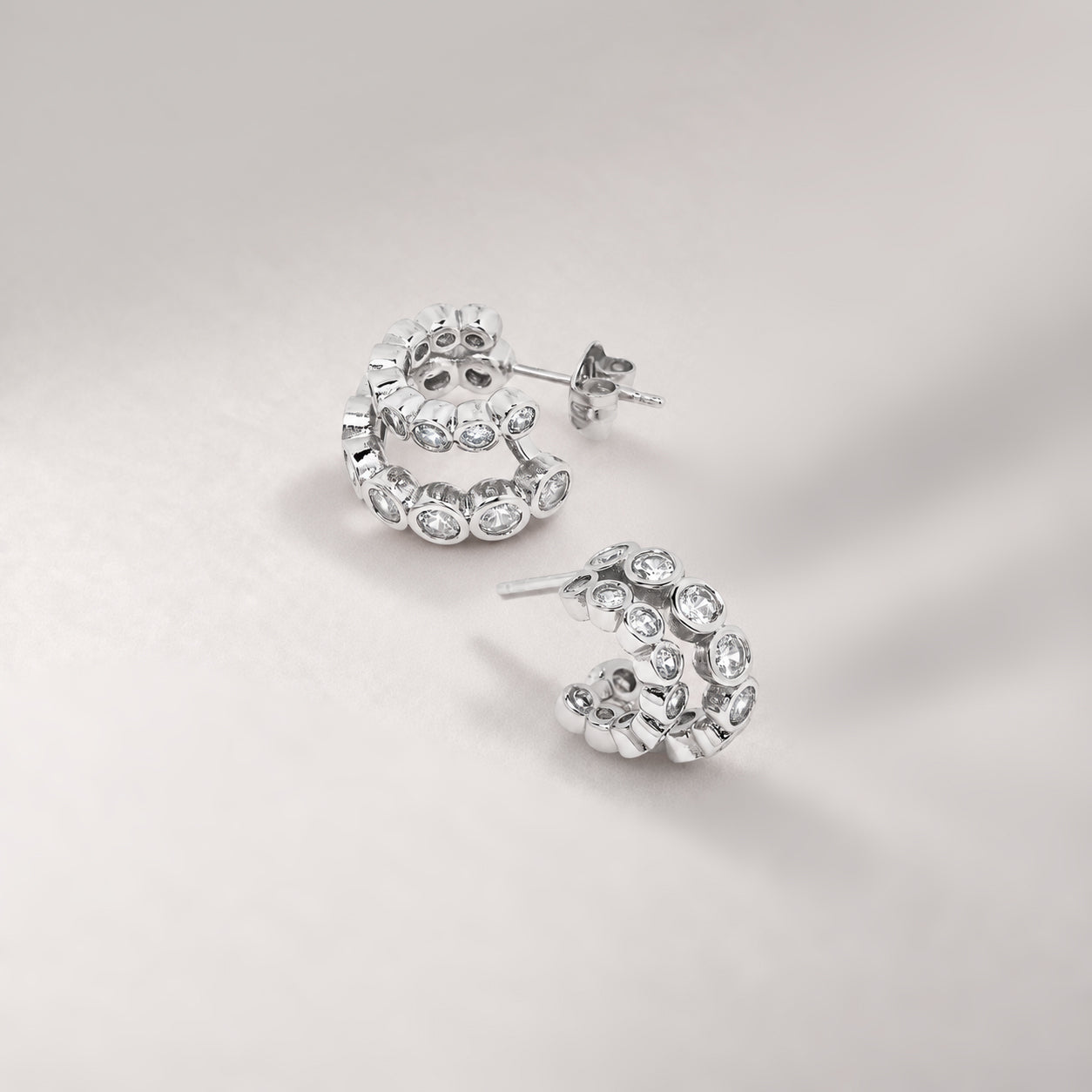 Averto Mini Crystal Double Hoop Earrings in Silver