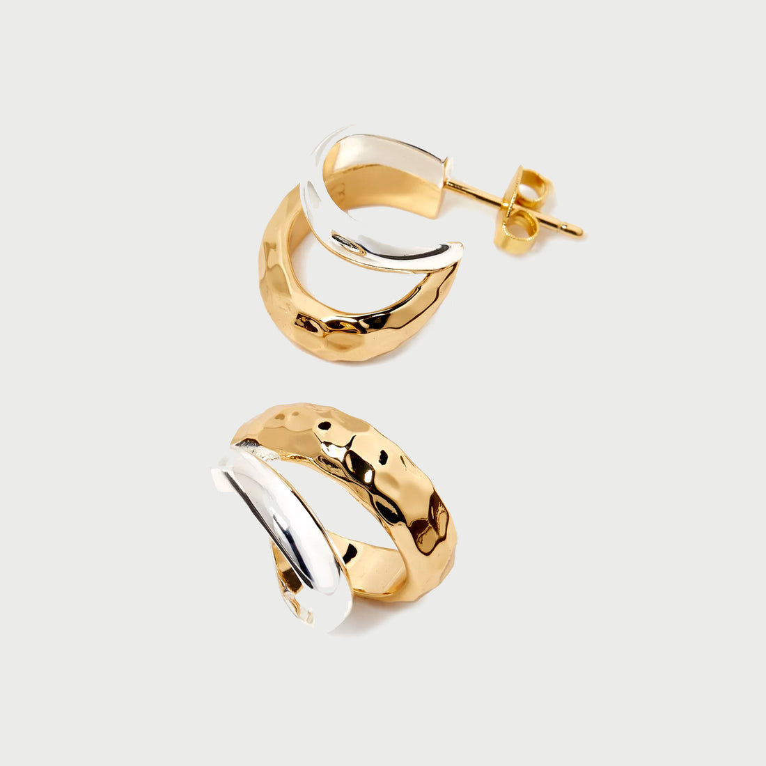 Double Claw Hammered Hoop Earrings in Two Tone