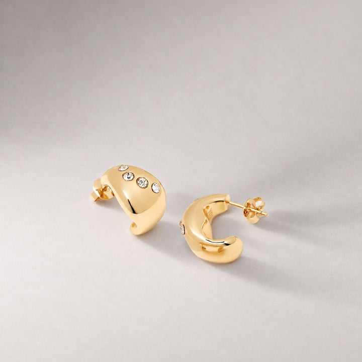 Remeni Crystal Chubby Hoop Earrings in Gold