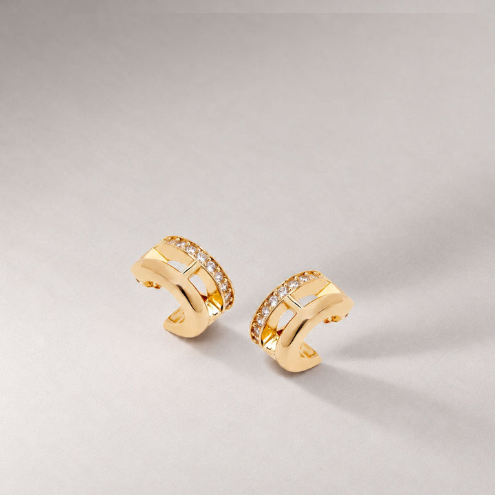 POTOSKA x YOJ Midi Pave Bar Hoop Earrings