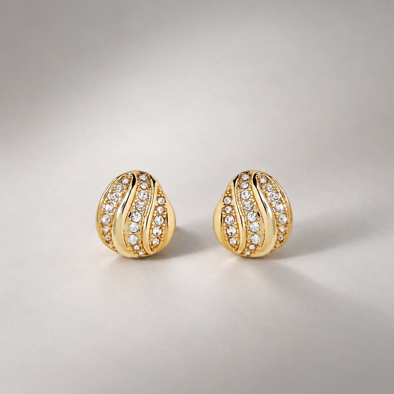 Twerti Pave Midi Studs In Gold & Crystals