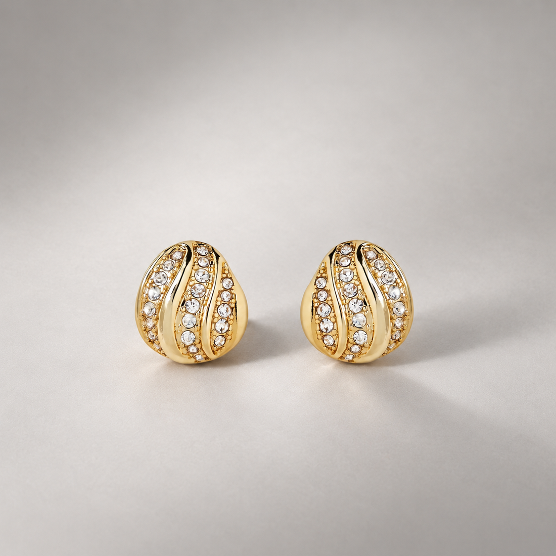 Twerti Pave Midi Studs In Gold & Crystals