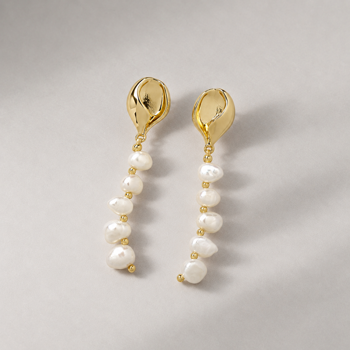 MIPOS PEARL CHARM DROP EARRINGS IN GOLD & PEARLS