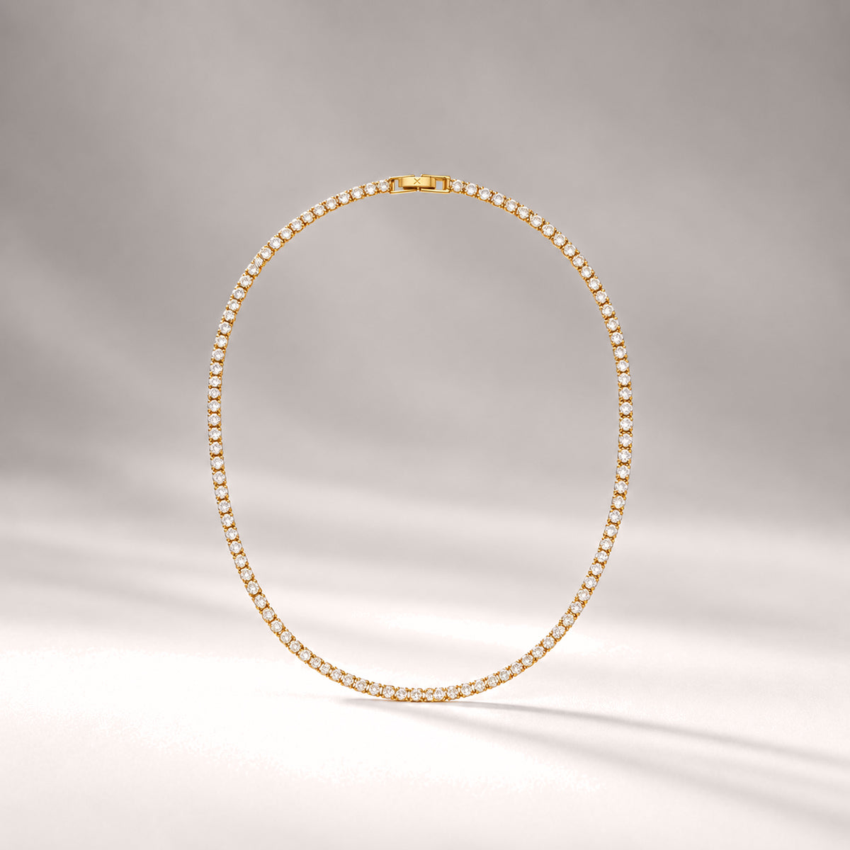 Tennis Crystal Short Necklace in Gold