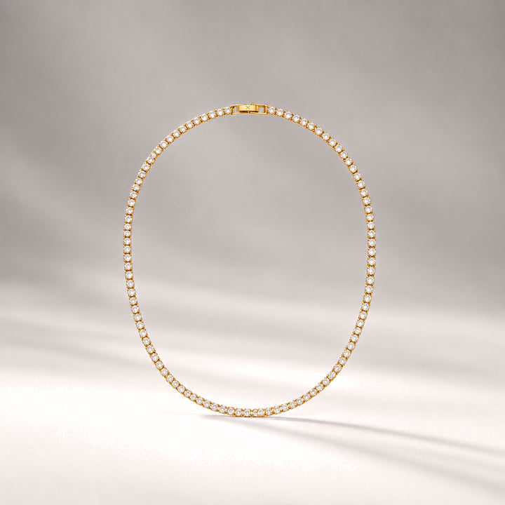 Tennis Crystal Short Necklace in Gold